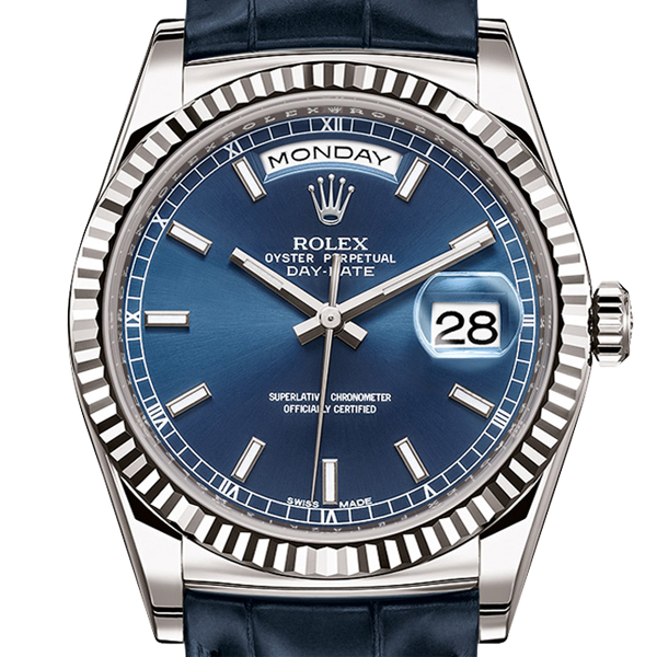 Blue Rolex Day-Date Copy Watches With White Gold Cases At Low Price